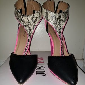 JustFab Black & Pink Stiletto Heels, Size 9